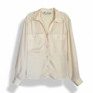 Vintage Chaus Silk Blouse Sz 8 Ivory Paisley Long Sleeve Romantic Feminine Retro